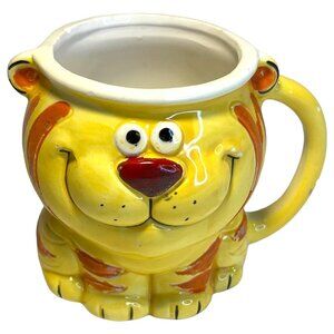 1973 Holt Howard Smiling‎ Tiger Childs Mug Cup Made Japan Ceramic Yellow Chips